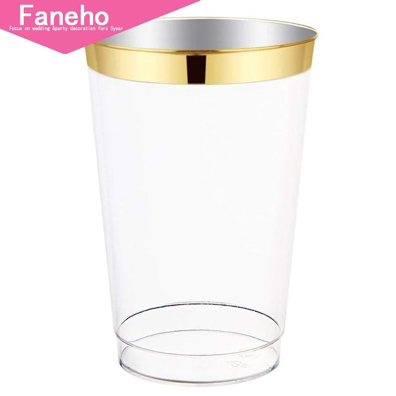 12 унций Золотые пластиковые Cups 25pc прозрачные чашки с золотым Ободом