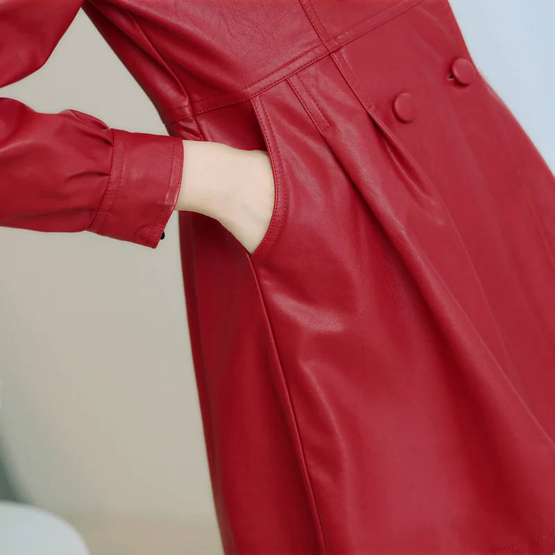 Новинка 2017 Осеннее кожаное пальто Ms. тонкая кожаная мотоциклетная куртка с