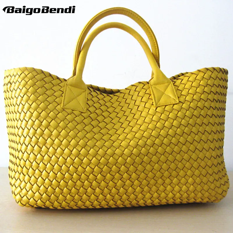 Brand New Ladies Gold Woven Leather Cross Stitch Hobo High-capacity Handbag Women Large Shoulder Bag Casual Tote 21 Colors