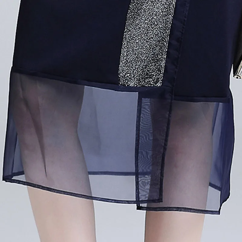 2019 летнее женское платье с v образным вырезом и длинным рукавом Сетчатое строчкой