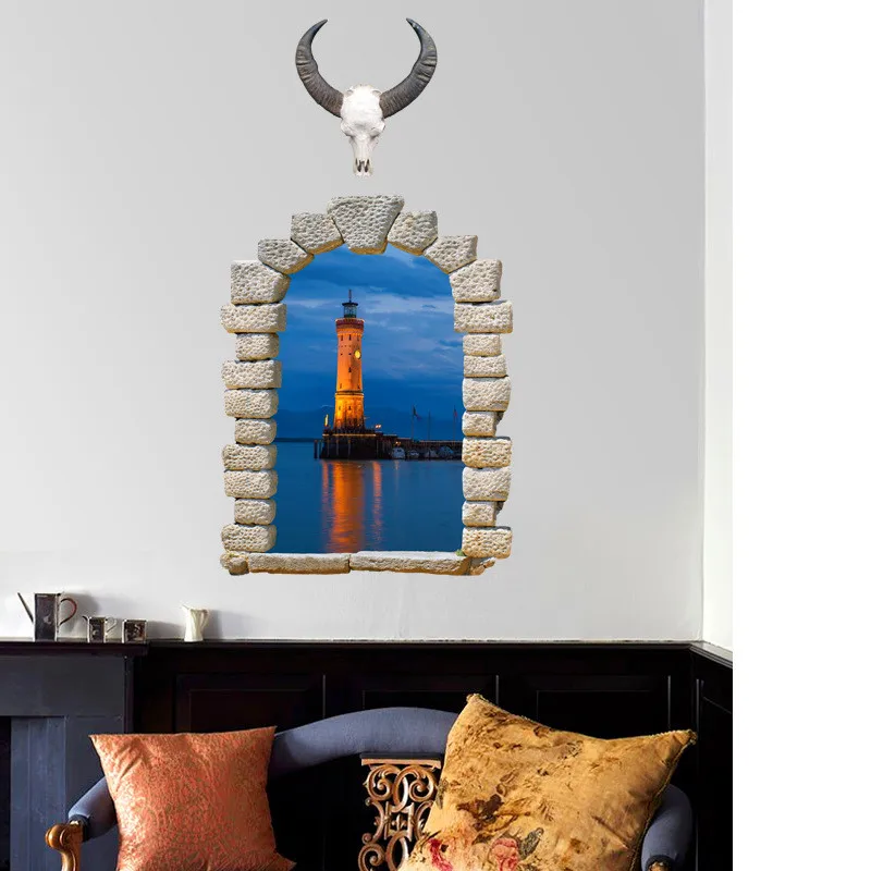 3D Light House Landscape Window Decoration PVC Removable Wall Stickers | Дом и сад