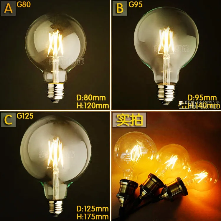 Светодиодсветодиодный винтажная лампа Эдисона G80 G95 G125 4 Вт|ampoules decoratives|edison lamp