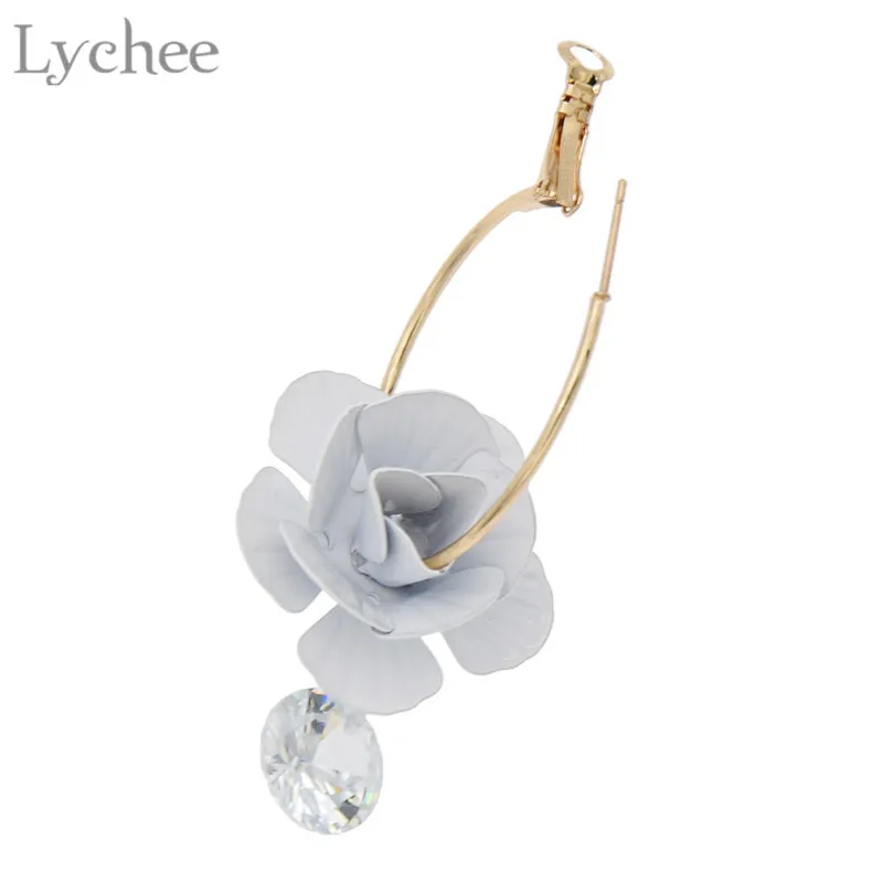 Lychee 3D цветочный кулон стразы серьги золотой цвет металлический кристалл для