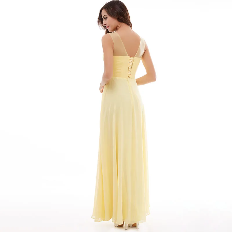 Длинное платье для подружки невесты Tanpell черное без рукавов с аппликацией в пол