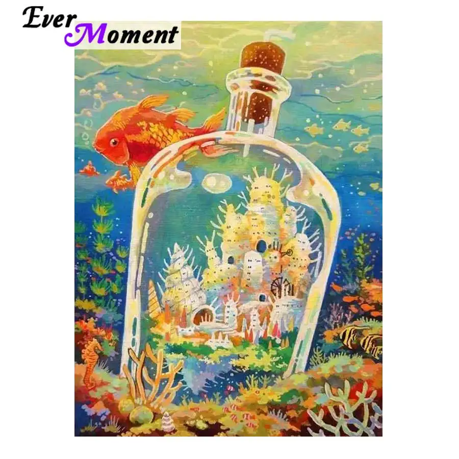 Ever Moment Алмазная картина подводный мир в бутылке крестиком полностью квадратная