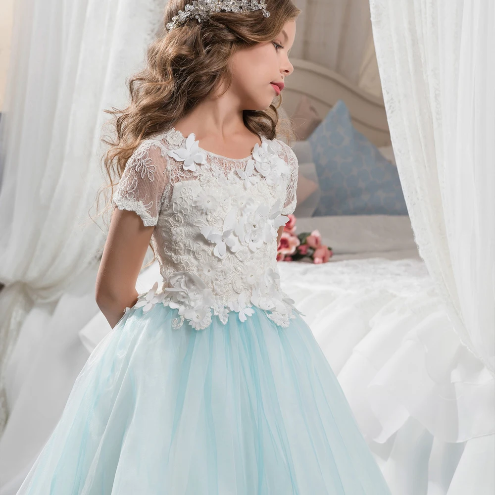 Детское длинное бальное платье Abaowedding с рукавами-бабочками цветами для первого