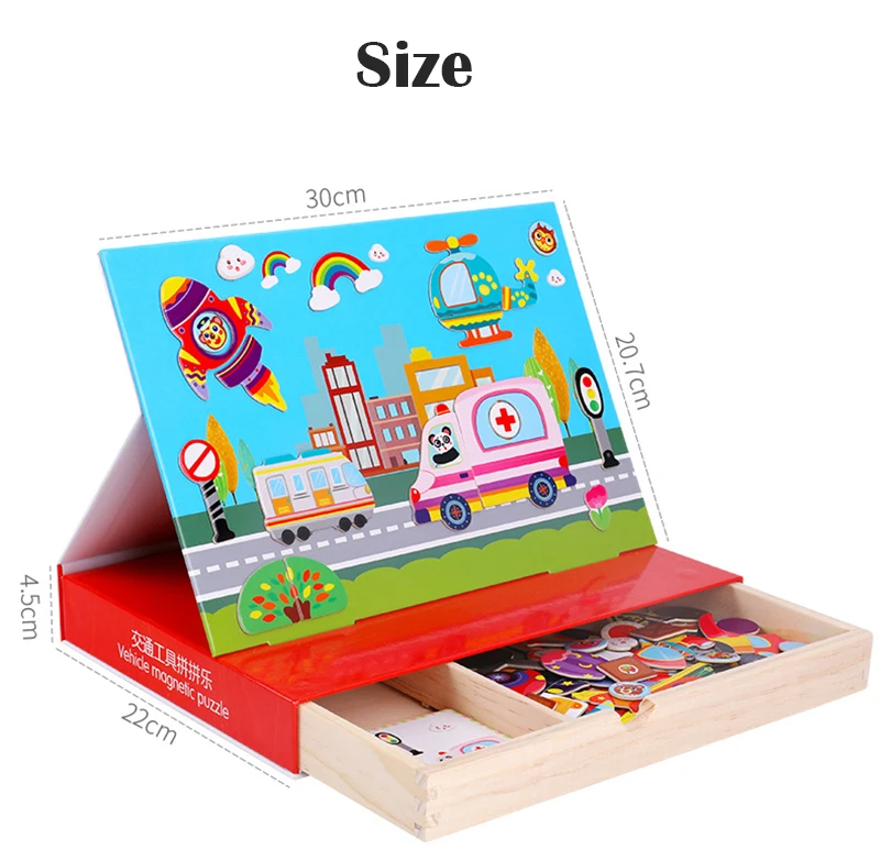 NEW Magnet Puzzle Toys Kids Educational Toys Animal Traffic Dressing Face Game Set Reusable Stickers for Children Art Draft Gift