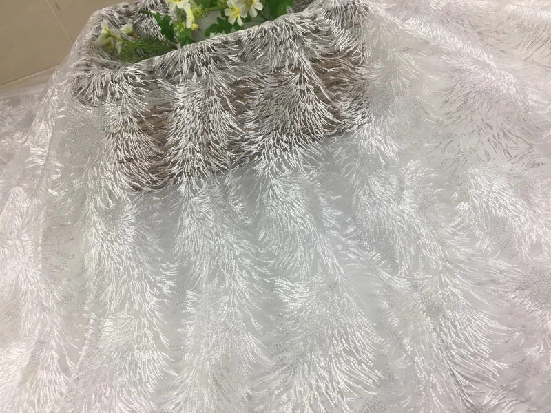 

2Yards White Embroidered Branch Seagrass Mesh Lace Fabric, Lace Wedding Dress Fashion Wedding Decoration Fabric