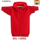 Толстовка мужская с капюшоном, Флисовая теплая кофта, на молнии, черный красный свитшот, большие размеры 8XL, 6XL 7XL, Осень-зима