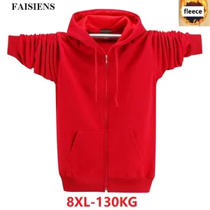 Толстовка мужская с капюшоном, Флисовая теплая кофта, на молнии, черный красный свитшот, большие размеры 8XL, 6XL 7XL, Осень-зима