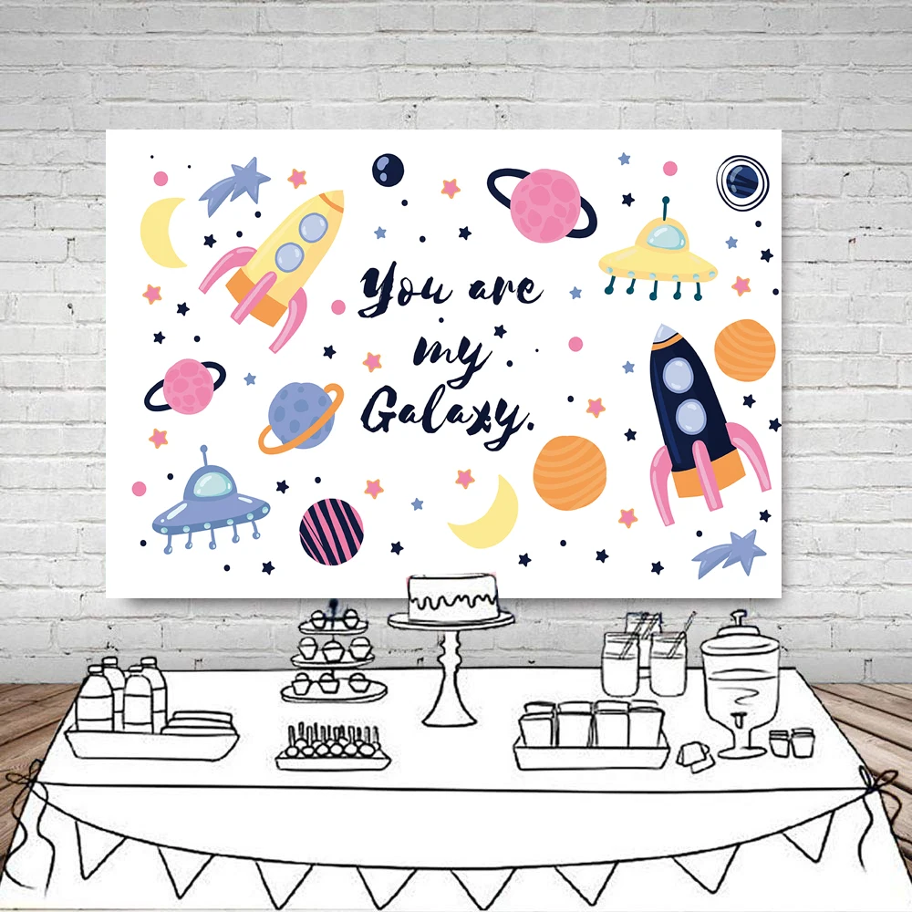 Astronaut theme party backdrop for boys space ship birthday Decor sweet cake table dessert background photocall studio propsB-06