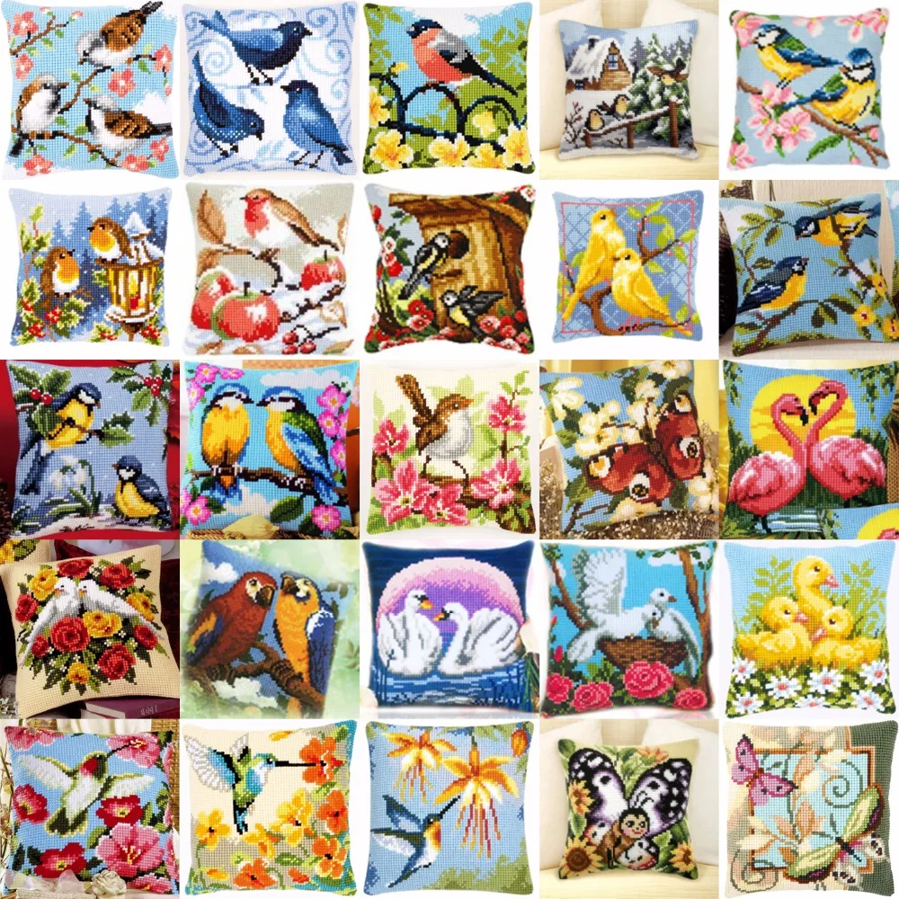 

Bird 03 NEW DIY Needlework Kit Acrylic Yarn Embroidery Pillow Tapestry Canvas Cushion Front Cross Stitch Pillowcase