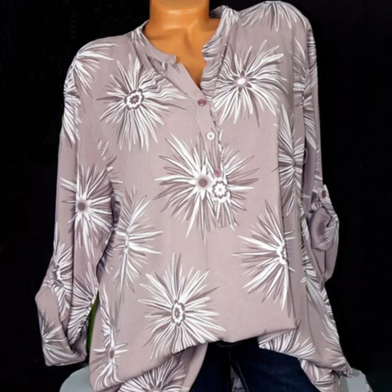 

2018 Women Plus Size 4XL 5XL Casual Loose Print Floral V-Neck Sexy Shirt Long Sleeve Pullover Elegant Autumn Femme Tops Blusas