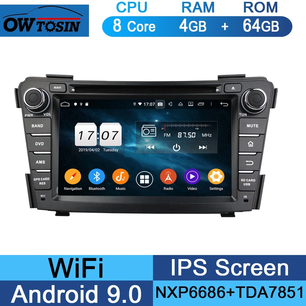 64G 7"IPS 1024*600 Octa Core 4GB RAM+64GB ROM Android 9.0 Car DVD Player For Hyundai I40 2011 2012 2013 DSP Radio - Цвет: 64G