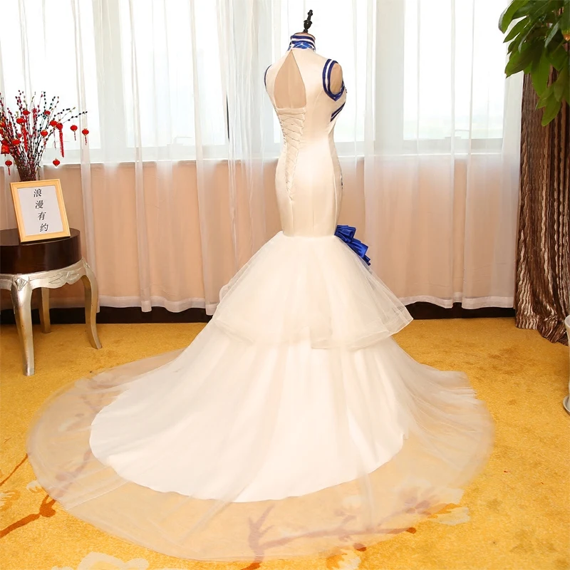 Жёлтое длинное вечернее платье традиционное китайское Чонсам Китай Свадебные