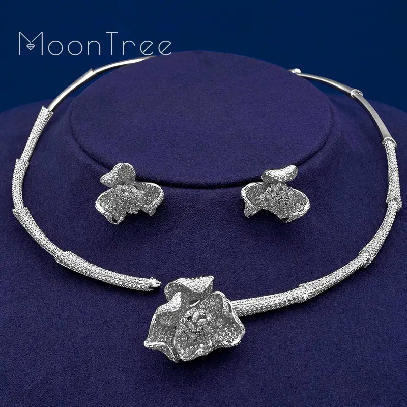 MoonTree модные роскошные цветы полный кубический циркон медные свадебные серьги