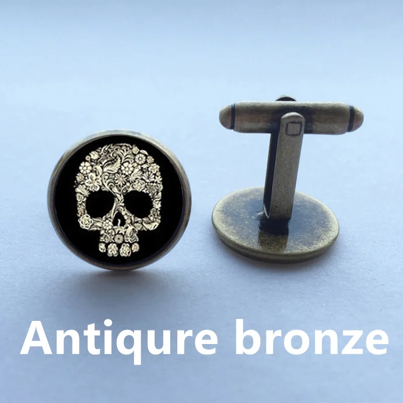 Темный запонки с черепом золото сахар изготовленные на заказ отец Женихи манжеты