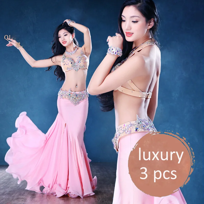 Роскошный бюстгальтер со стразами + ремень длинная шифоновая юбка ожерелье