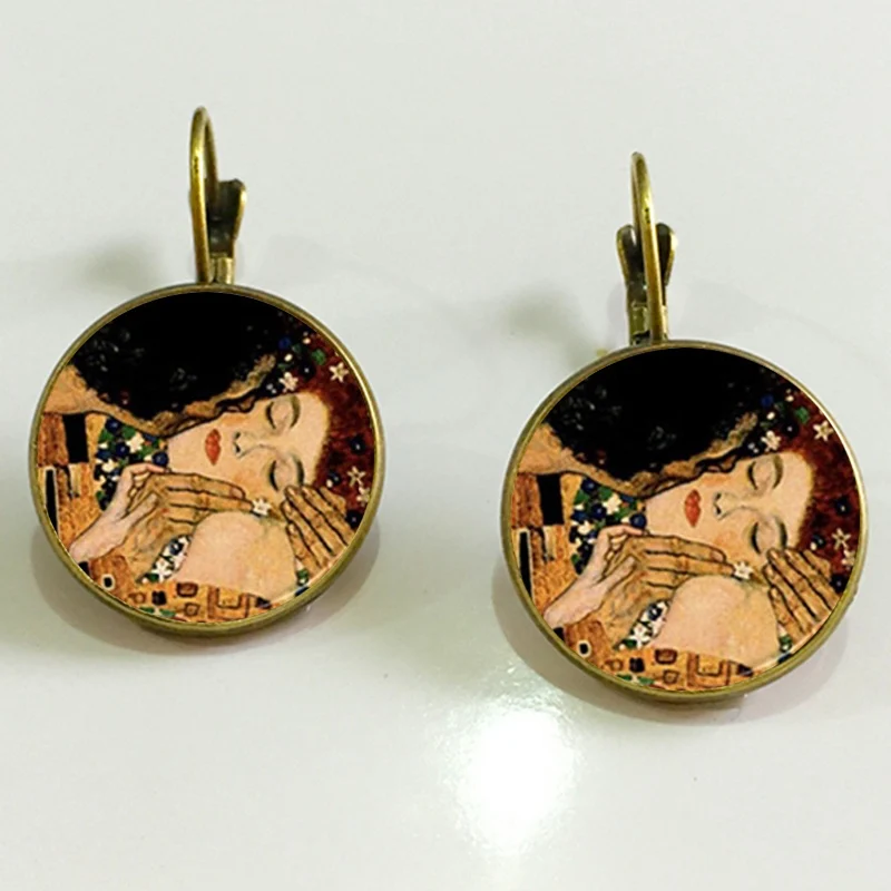 bronze11 Классические серьги Gustav Klimt The Kiss, ювелирные изделия, винтажные 18 мм круглые стеклянные куполообразные серьги для женщин, ювелирные изделия, Прямая - Окраска металла: bronze11