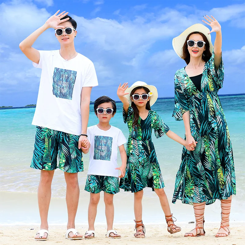 2021 летние пляжные Family Look Приморский мама дочка плаьтя папа футболка для сына +