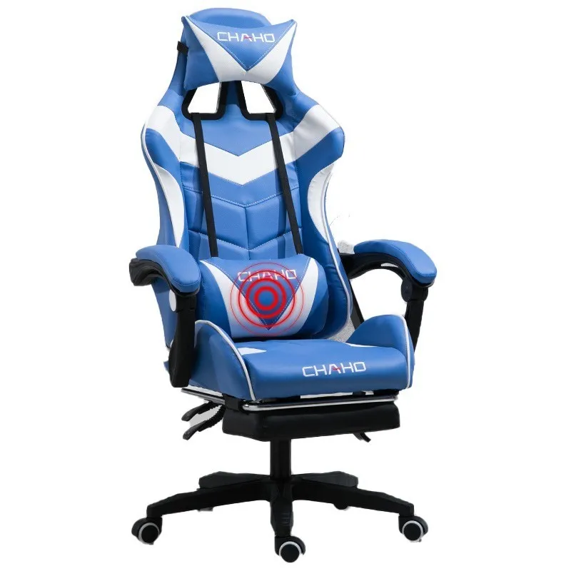 blue footrest Высокое качество Live Gaming Office Silla Gamer Boss Esports кресло массажная подушка Эргономика Синтетическая кожа бытовые стальные ножки - Цвет: blue footrest