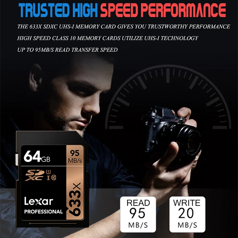 Профессиональная карта памяти Lexar 633X SDHC 16 ГБ 32 SD SDXC 64 Гб 128 256 512 4K флэш стандарта 10