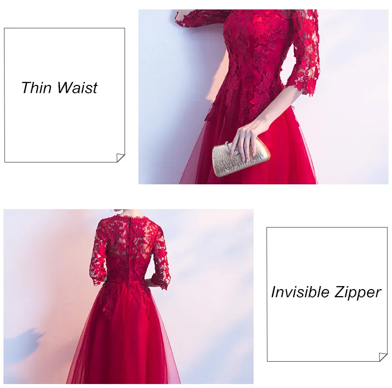 Robe de soiree Длинное Элегантное бордовое кружевное вечернее платье с круглым вырезом и короткими рукавами из тюля трапециевидные вечерние платья для выпускного вечера