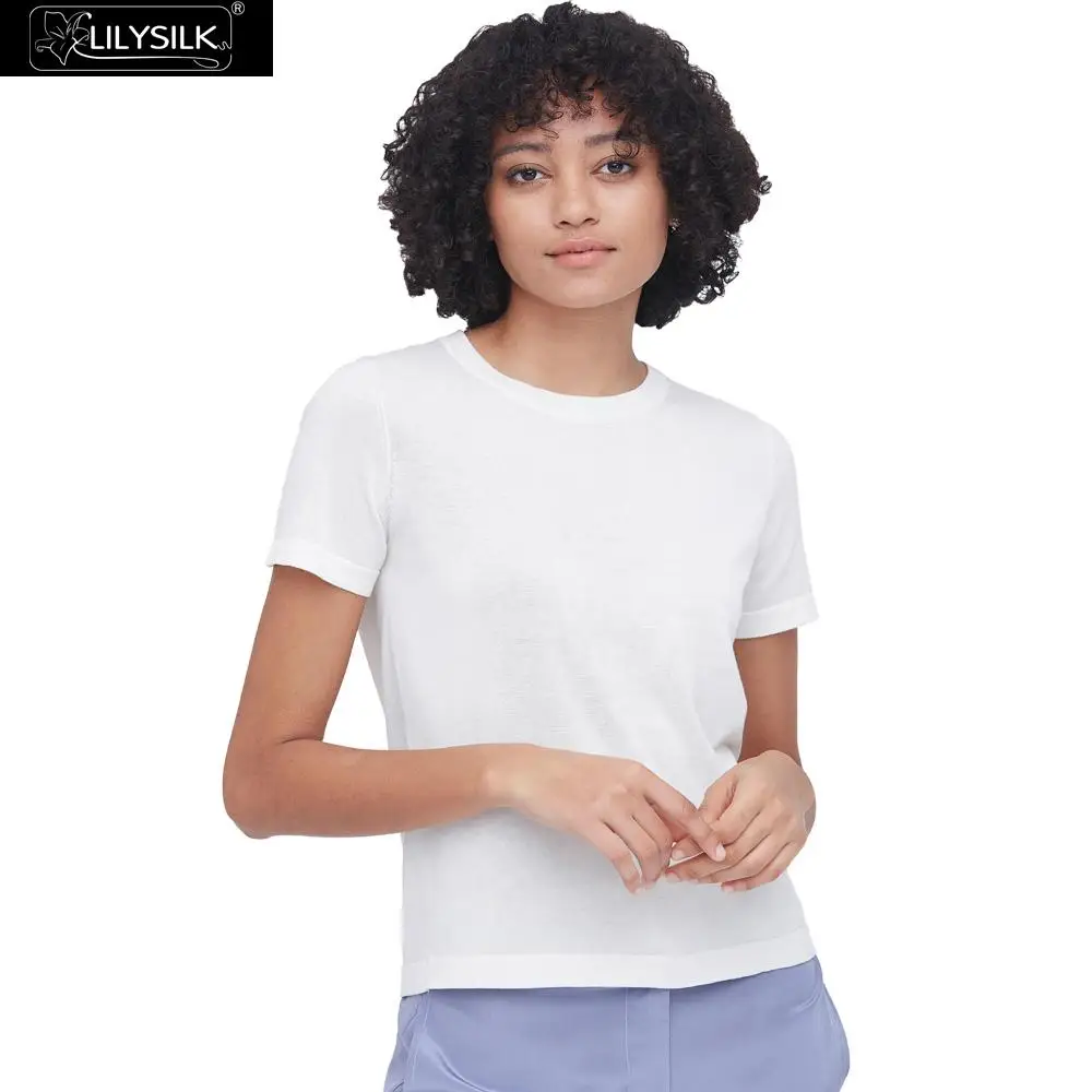 LilySilk шелковая трикотажная футболка мягкая чистая натуральная белая Новинка