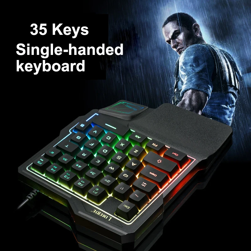 

Wired Gaming Keyboard LED 35 Keys Single Hand Keyboard with Backlight USB Ergonomic Support Mechanical Feeling For PUBG LOL Game