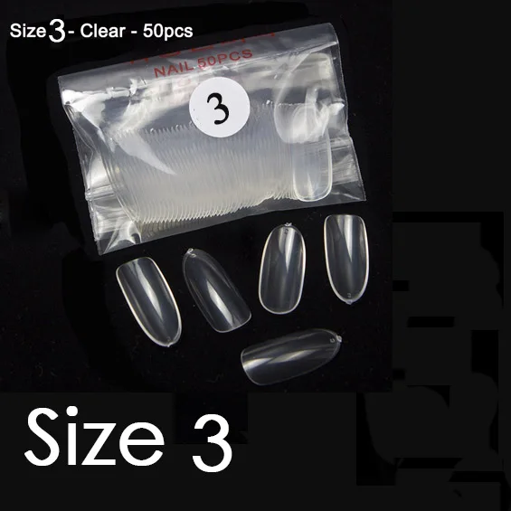 Clear Size 3 Tkgoes 50 шт./упак. продается отдельно; большие размеры 10, размеры размеры для детей 0, 1 2 3 4 5 6 7 8 9 накладные овальные накладные ногти Советы YW30-YW39 - Цвет: Clear Size 3