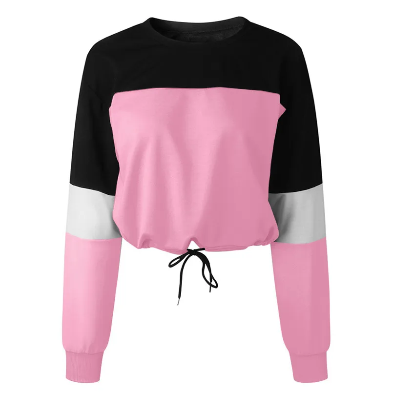Pink Женская Сексуальная Короткая Толстовка с длинным рукавом, толстовки, цветные топы, блузки, женские толстовки для занятий спортом на открытом воздухе и бега# F40OT29 - Цвет: Pink