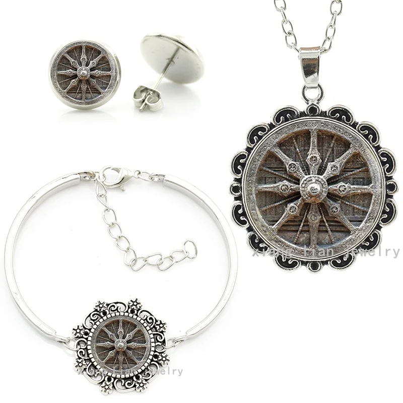 Винтажные Ювелирные наборы Dharma Wheel стеклянный купол буддистское колесо чакра
