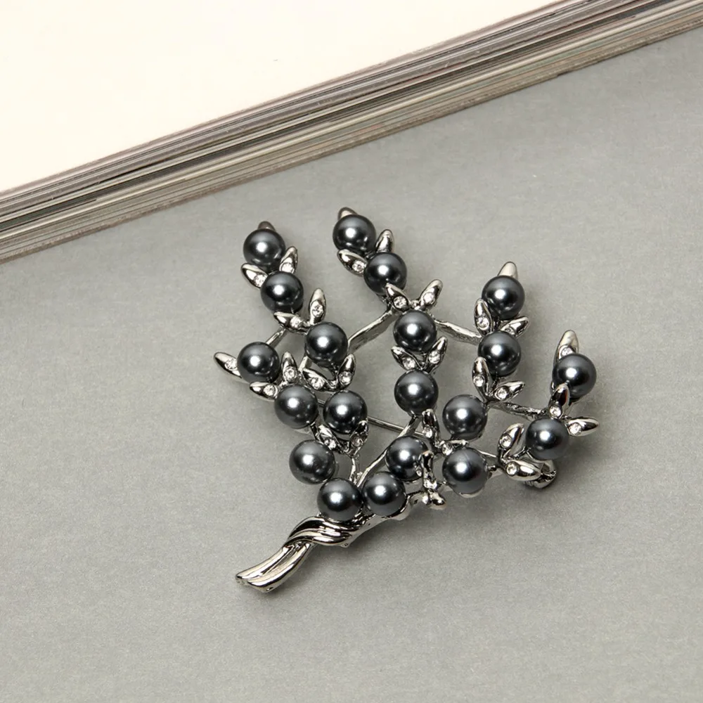 

JUJIE Vintage Gray Pearl Tree Brooches For Women 2019 Simple Lapel Brooch Pins Plant Jewelry Dropshipping