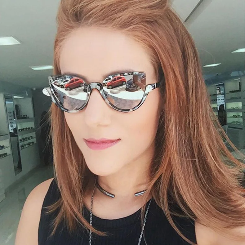 Sara Ретро стиль полуоправа кошачий глаз солнцезащитные очки женские стразы