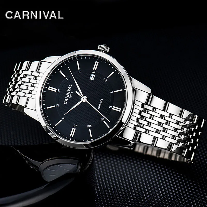 Carnival Mens Watches Top Brand Luxury Leather Strap Waterproof Quartz Watch Men Clock Wristwatches montre homme 2019 | Наручные часы