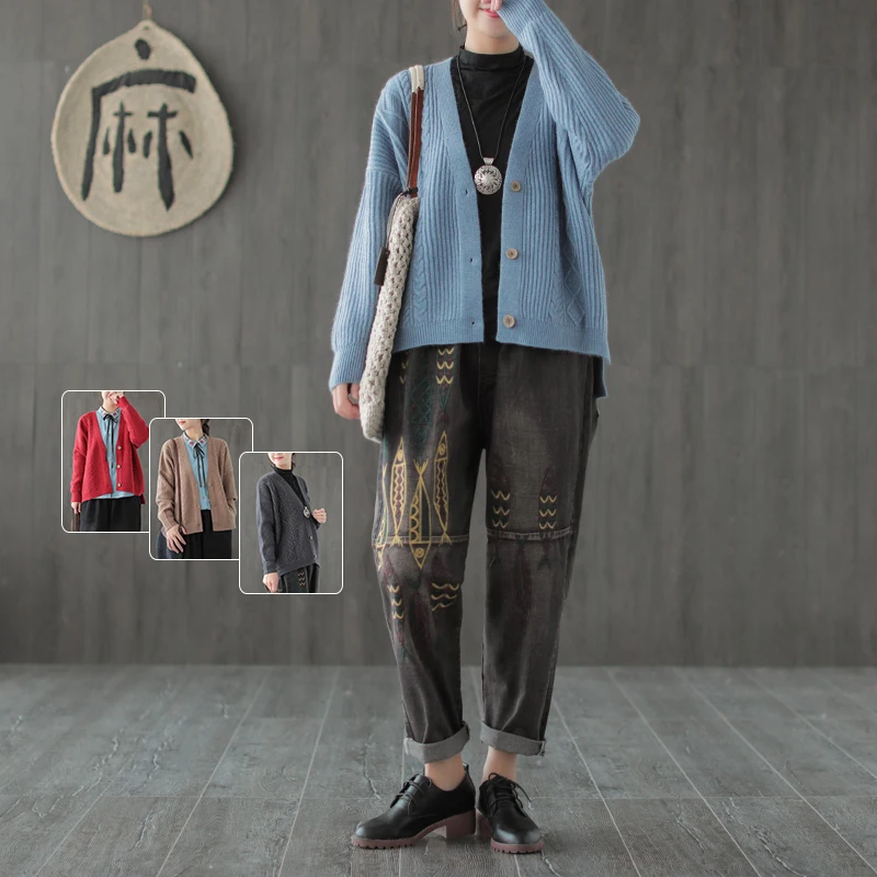 LPP-Simple twist weaving Vintage wool sweater Cardigan mori girl autumn winter |