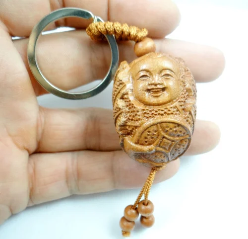 Брелок из красного дерева с трехмерной гравировкой реалистичные деньги Будда