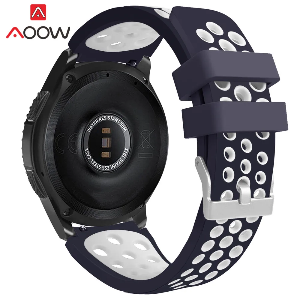 Navy Blue white 22 мм силиконовый ремешок для часов samsung Galaxy Watch 46 мм версия отверстия резиновый сменный Браслет ремешок для SM-R800 серебристый - Цвет ремешка: Navy Blue white