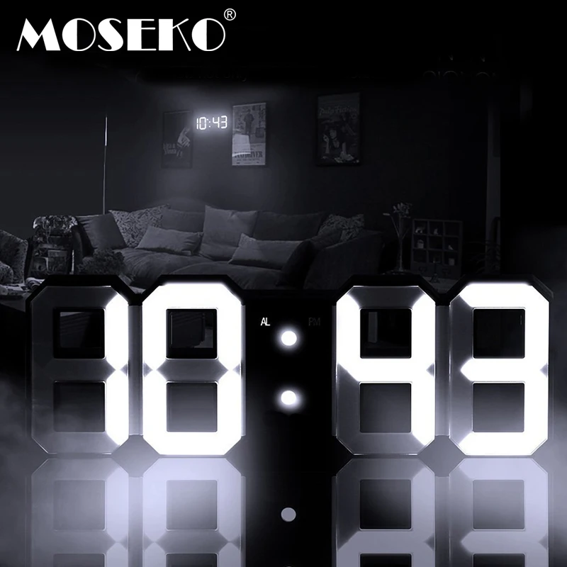 

MOSEKO 3D LED Digital Alarm Clock Modern Wall Desk Table Clock with Dimmable Nightlight, Snooze, Auto Memory, 24/12 Hour Display