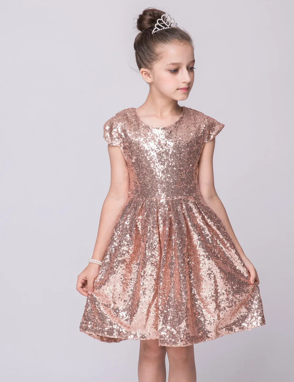 SISRERS 2018 INS Fashion Girls Dress Sequin Short Sleeve Party Shiny Princess Boutique Clothing Golden Rose Red | Детская одежда и