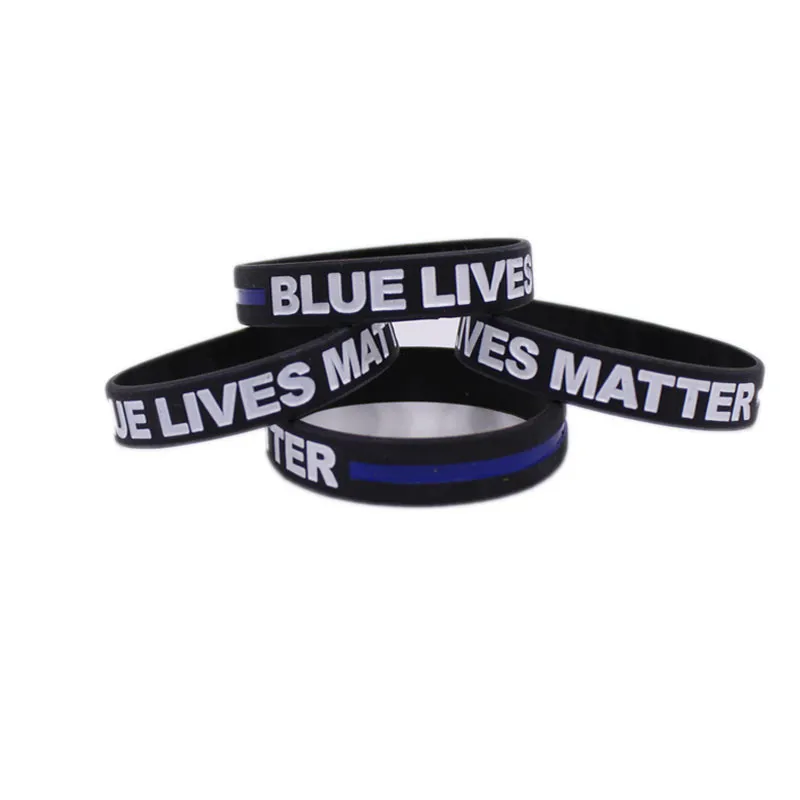 Тонкий силиконовый браслет с синей линией полицейский поддержка