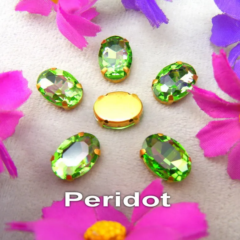 A4 Peridot Стеклянные кристаллы, золотые коготки, 7 размеров, различные цвета, Микс, овальная форма, пришитые стразы, бусины, одежда, обувь, аксессуары, сделай сам - Цвет: A4 Peridot