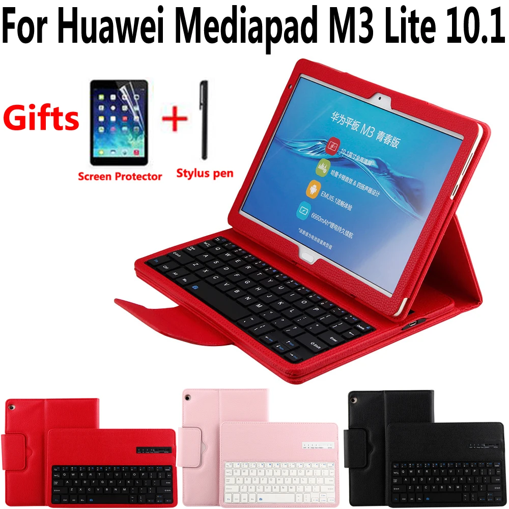 Detach Беспроводная Bluetooth клавиатура чехол для huawei Mediapad M3 Lite 10 10,1 BAH-W09 BAH-AL00 с защитной пленкой для экрана