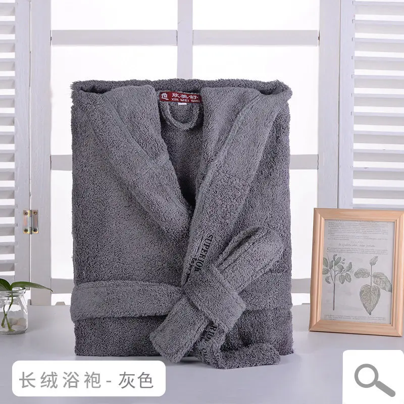 grey 32 s/1 Сверхтонкий женский халат хлопок банные халаты петля ворс длинный рукав пижамы для влюбленных халат - Цвет: grey