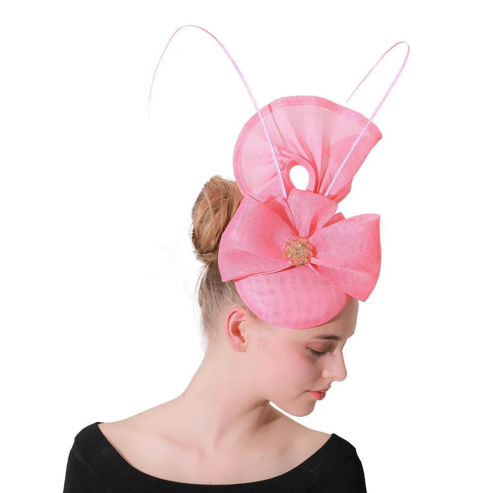 Женские вуалетки розовая Свадебная шляпа цветок для леди Sinamay церковные шляпы