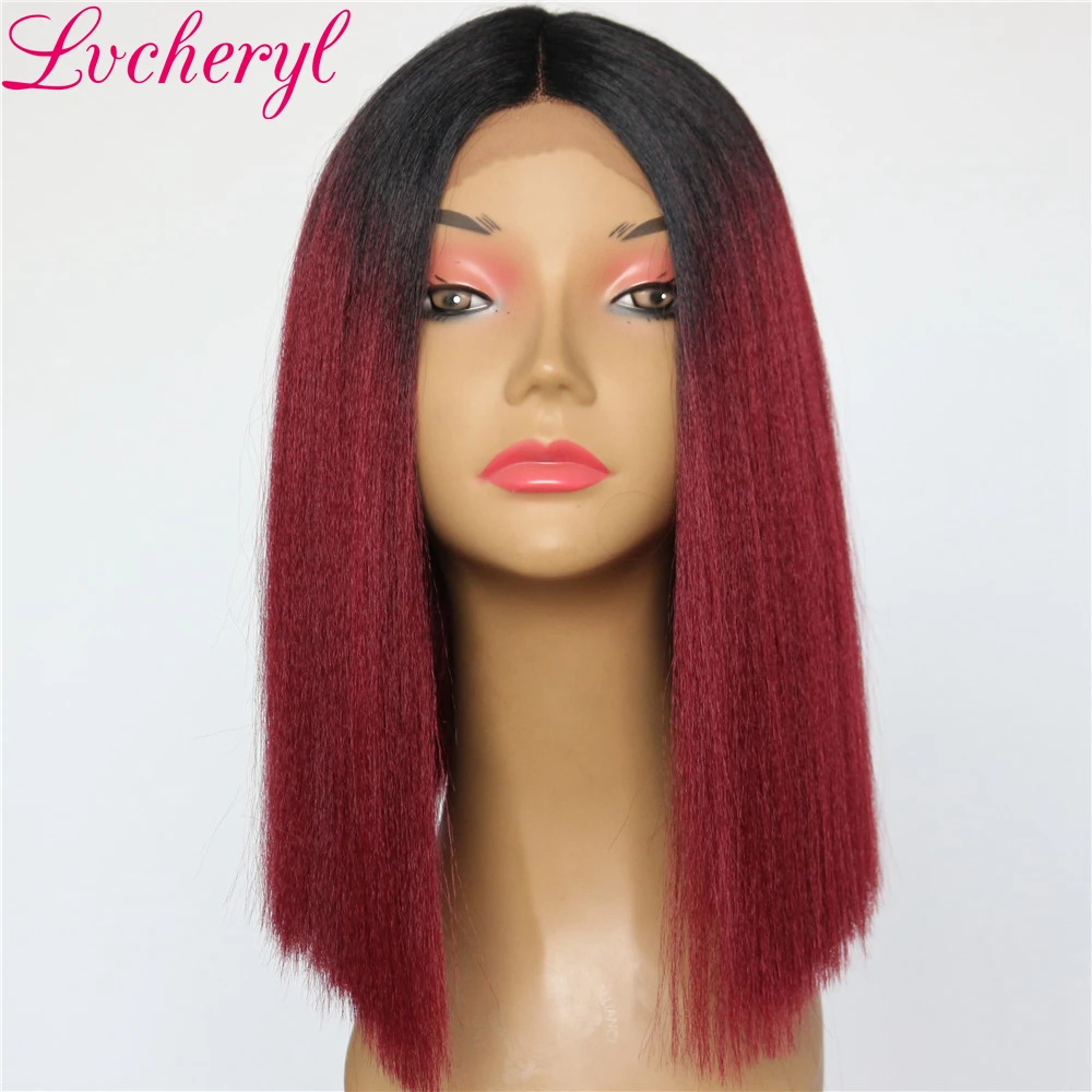 Lvcheryl Ombre черный коричневый цвет короткий Боб глубокий L пробор термостойкие волокна яки Синтетические Кружева передние парики для женщин
