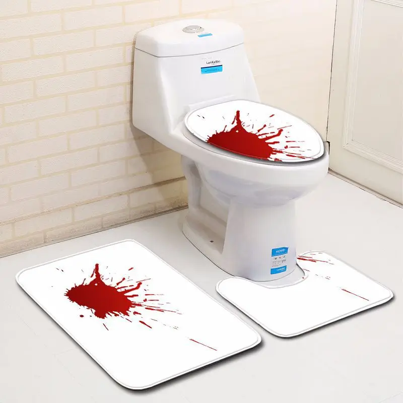 Stocked Blood Handprint Carpet Bathroom in Bath Mats Non Slip Toilet Mat Accessories Flannel Contour Rug Foot Pad for Home Decor