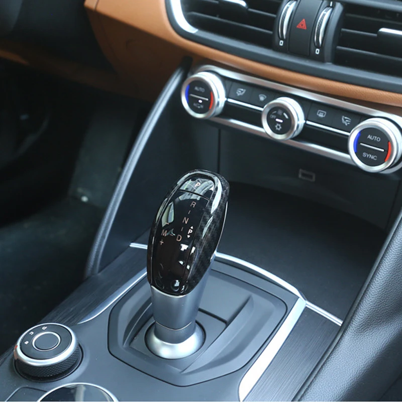 

Car Styling Carbon Fiber Texture Gear Shift Knob Head Frame Trim Cover for Alfa Romeo Giulia Stelvio 2017 only