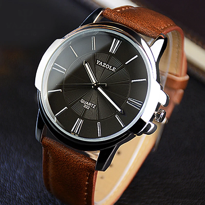 

YAZOLE Mens Watches Top Brand Luxury Blue Glass Watch Men Watch Waterproof Leather Roman Men's Watch Male Clock relojes saat