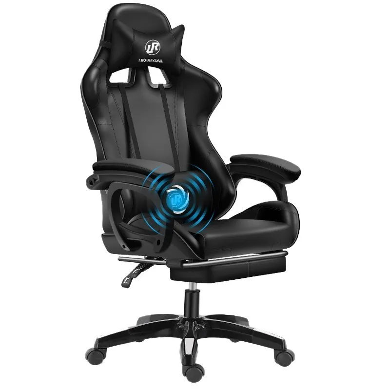 black footrest Роскошный качественный игровой офисный стул Boss Poltrona из синтетической кожи эргономичная Массажная мебель для дома silla gamer нейлоновые ножки - Цвет: black footrest